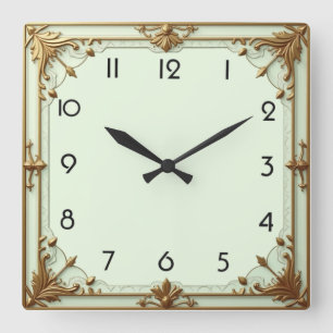 Art Deco Mint Fyrkantig Klocka
