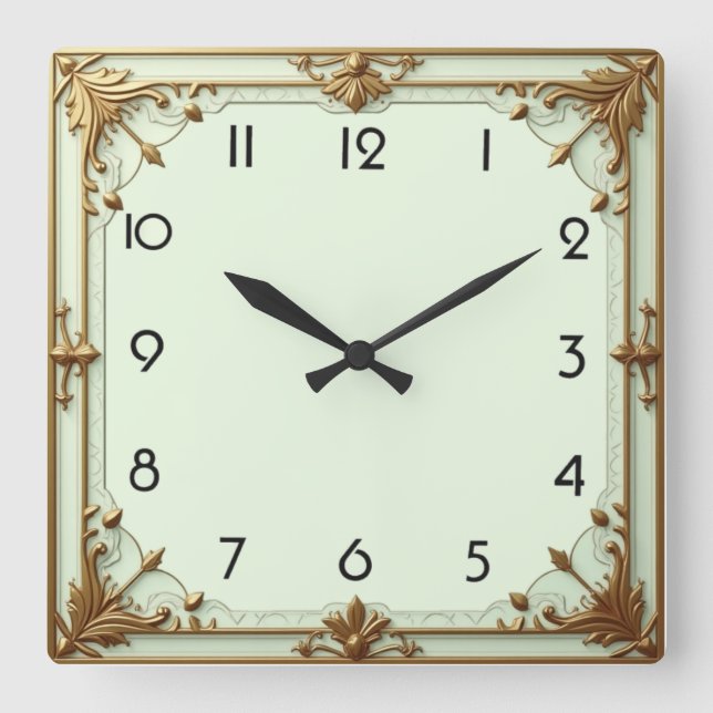 Art Deco Mint Fyrkantig Klocka (Framsida)