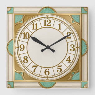 Art Deco Mint Fyrkantig Klocka
