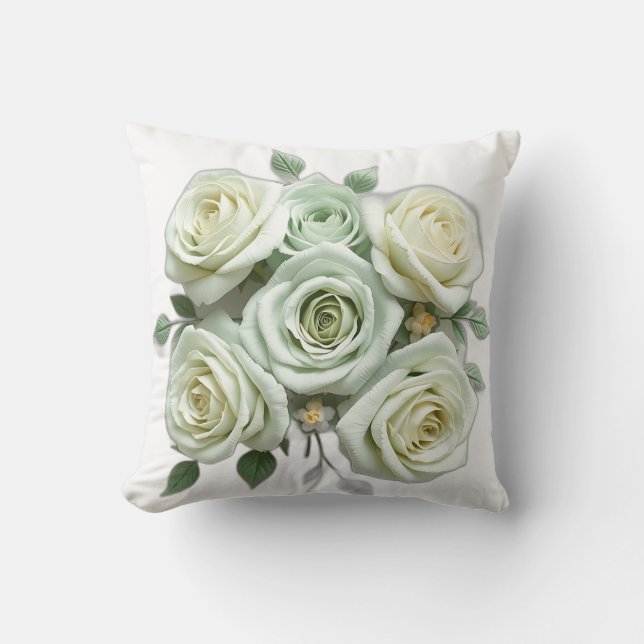 Art Deco Mint Grönt Blommigt Ro Kudde (Framsida)