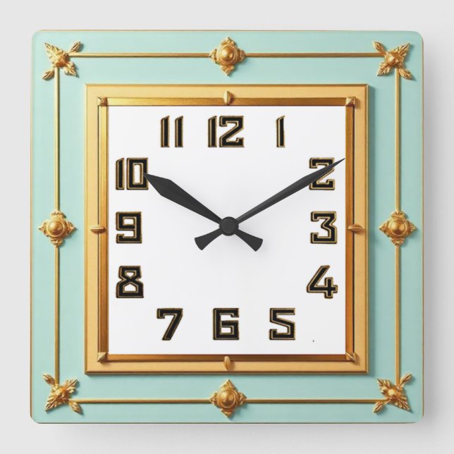 Art Deco Mint och Guld Fyrkantig Klocka (Framsida)