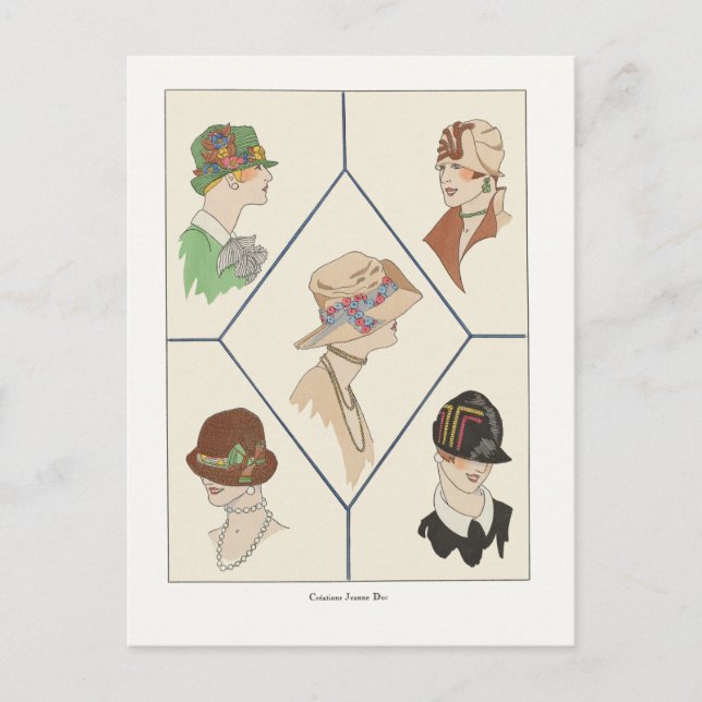 Art Deco Mode Design Women in Hats, 1920-talet Vykort (Framsida)