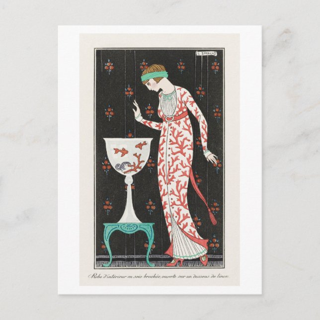 Art Deco Mode Plate of Evening Gown by Barbier Vykort (Framsida)