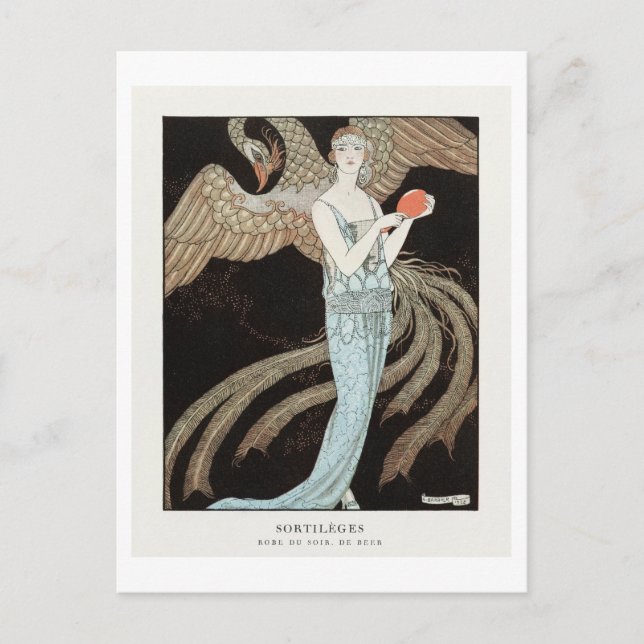 Art Deco Mode Plate of Evening Gown by Barbier Vykort (Framsida)