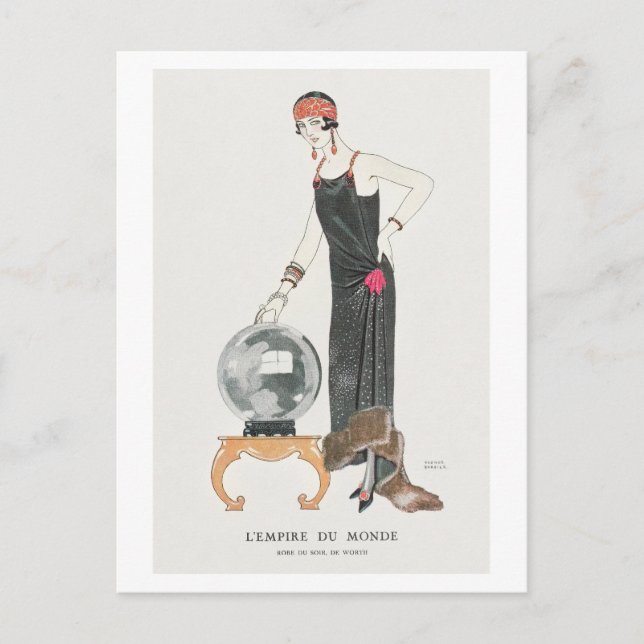 Art Deco Mode Plate of Evening Gown by Barbier Vykort (Framsida)