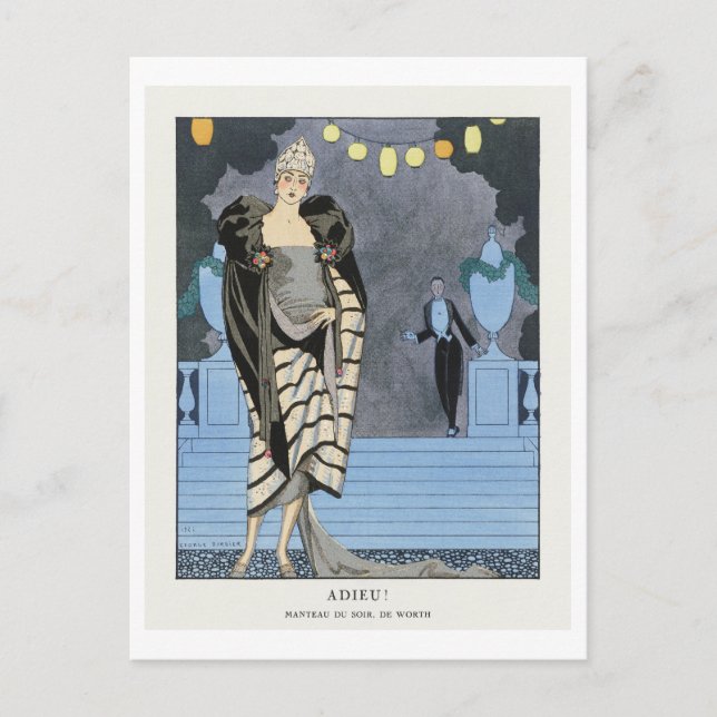 Art Deco Mode Plate of Evening Jackat av Barbier Vykort (Framsida)