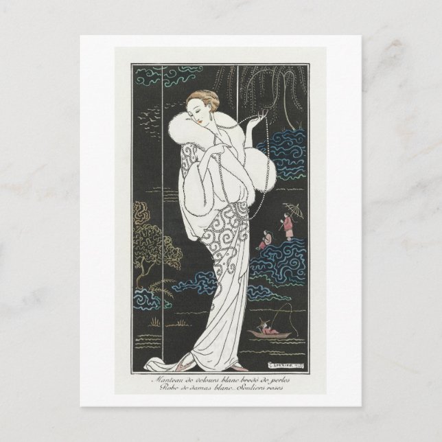 Art Deco Mode Plate of Evening Jackat av Barbier Vykort (Framsida)