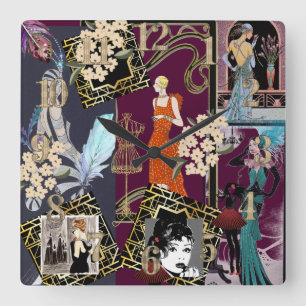 Art Deco Mode Show Scen Fyrkantig Klocka