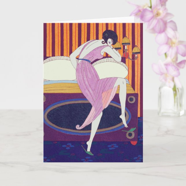 Art Deco Mode Teckning av George Barbier Card Kort (Orkide)
