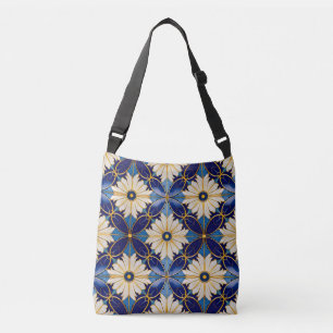 Art Deco Mode Tillbehör Guld Blue White Petal Axelväska