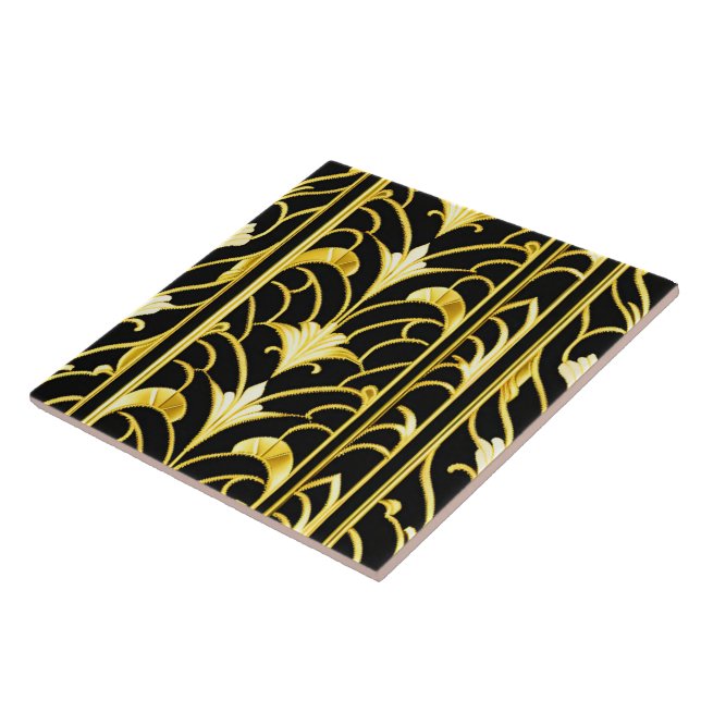 Art Deco Modern Black Guld Collection Kakelplatta (Sidan)
