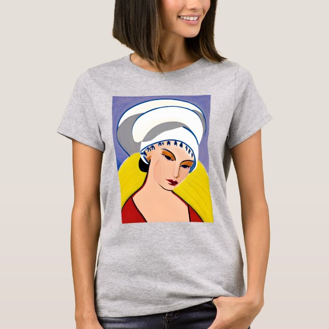 Art Deco Modern Dam i Turban T Shirt (Framsida)