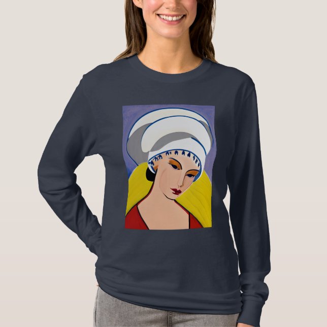 Art Deco Modern Dam i Turban T Shirt (Framsida)