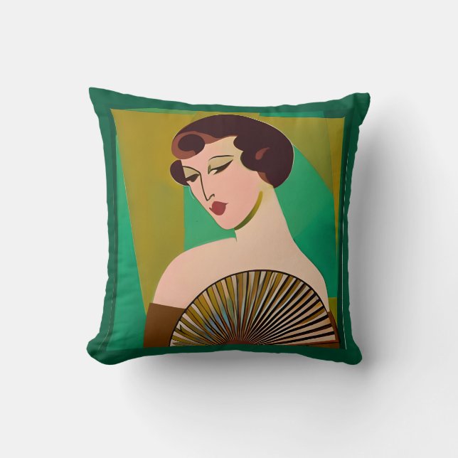 Art Deco Modern Dam med Fläkt Kudde (Framsida)