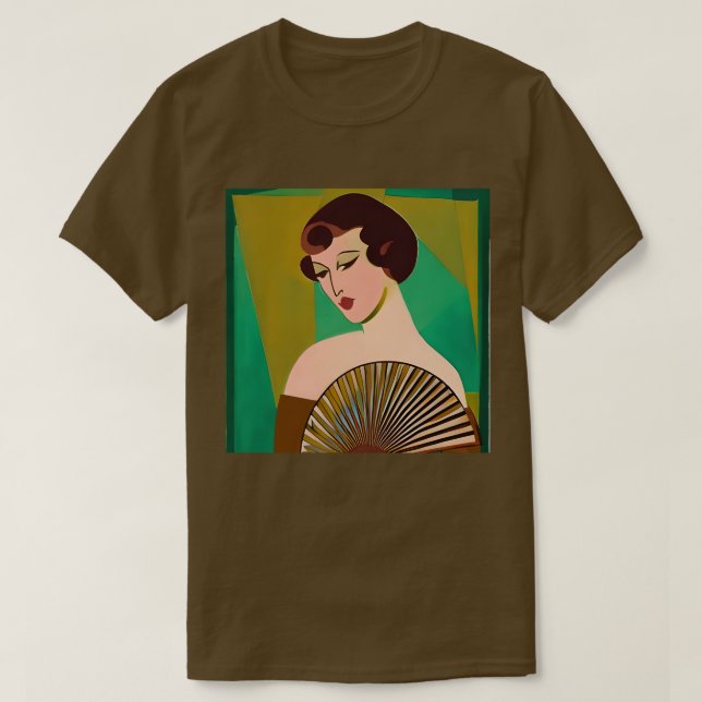 Art Deco Modern Dam med Fläkt T Shirt (Design framsida)