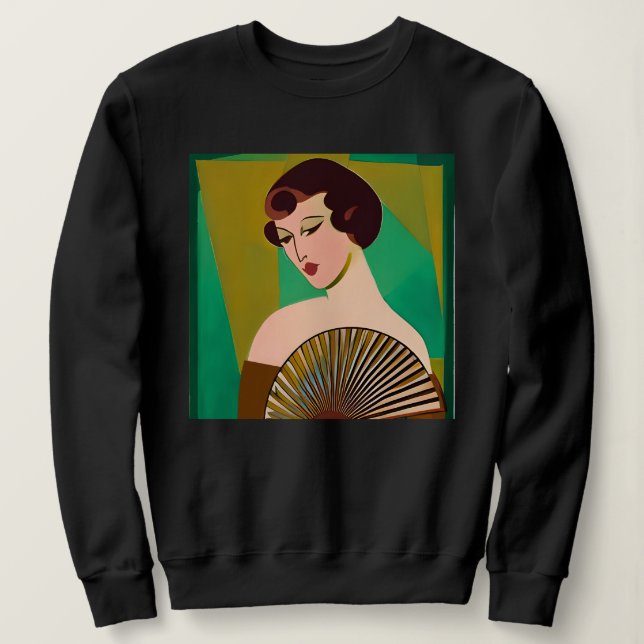 Art Deco Modern Dam med Fläkt T Shirt (Design framsida)