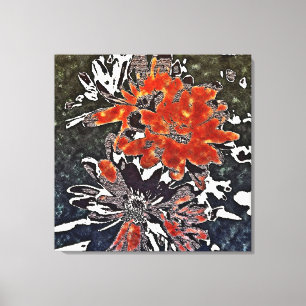 Art Deco Modern Flower Blommigt Red - Wrapped Canv Canvastryck