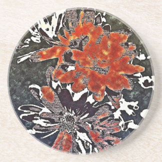 Art Deco Modern Flowers Blommigt Red Underlägg Sandsten