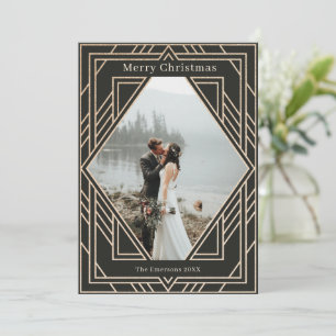 Art Deco Modern Golden Julfoto Design Kort