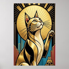 Art Deco Modern Gul Smoking Cat Väggkonst