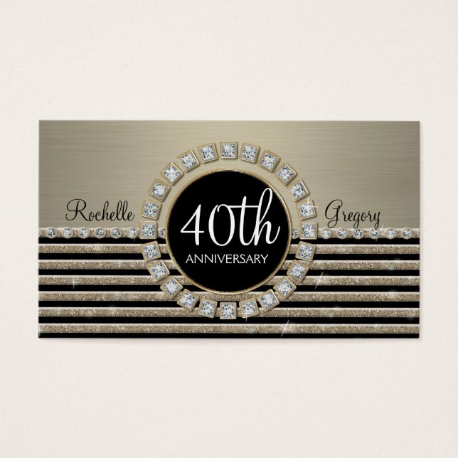 Art Deco Modern Vågrät Rand Glitter 40:e Visitkort (Framsidan)