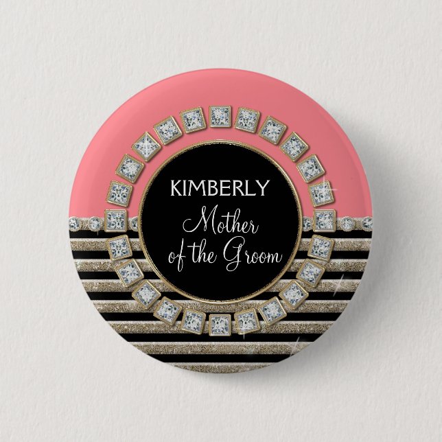 Art Deco Modern Vågrät Rand Glitter Knapp (Framsida)