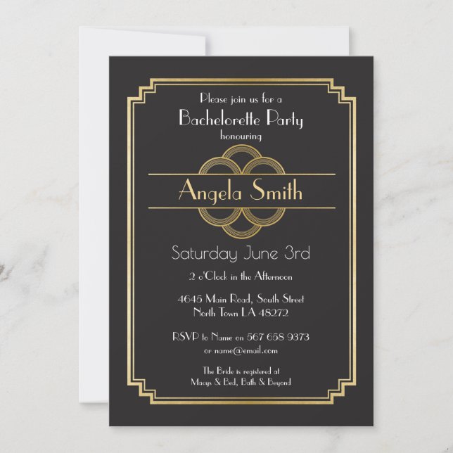 Art Deco Möhippa Bachelorette Party 1920-talet Inbjudningar (Framsida)