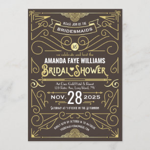 Art Deco Möhippa Elegant Guld Chocolate Inbjudningar