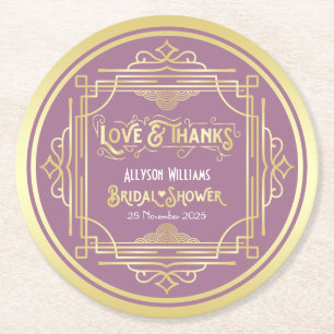 Art Deco Möhippa Guld Lilac Kärlek och tack Underlägg Papper Rund