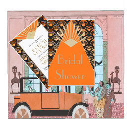 Art Deco Möhippa Orange Black Guld Vintage Inbjudningar