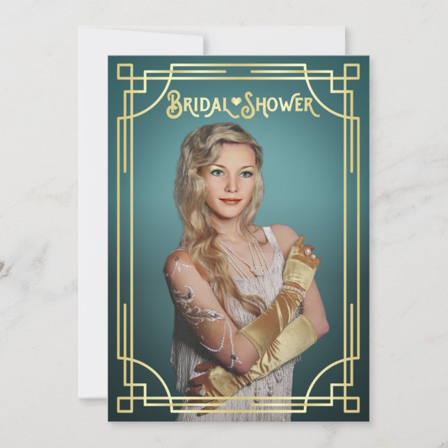 Art Deco-Möhippan Guld turkokar ditt foto Inbjudningar (Framsida)