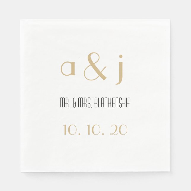 Art Deco Monogram | Bröllop Pappra Napkins Pappersservett (Framsidan)