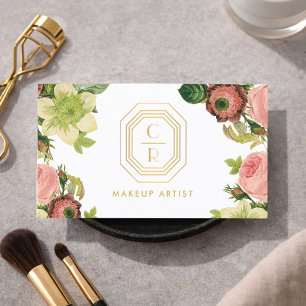 Art Deco Monogram Bröllopsmakeup Artist Visitkort