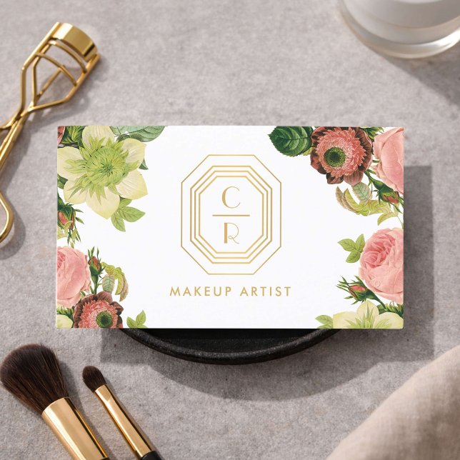 Art Deco Monogram Bröllopsmakeup Artist Visitkort (Skapare uppladdad)