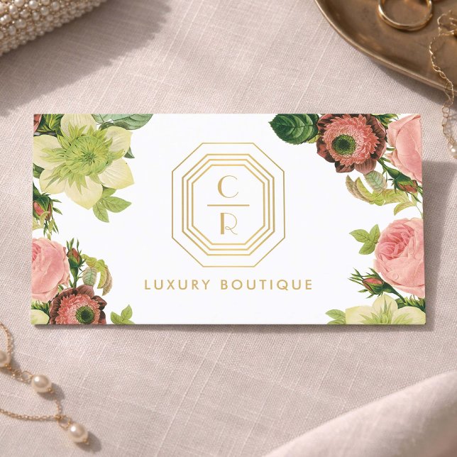 Art Deco Monogram Butik Blommig Design Visitkort (Skapare uppladdad)