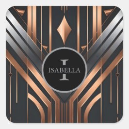 Art Deco Monogram Circle Name Design Fyrkantigt Klistermärke