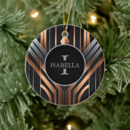 Art Deco Monogram Circle Name Design Julgransprydnad Keramik