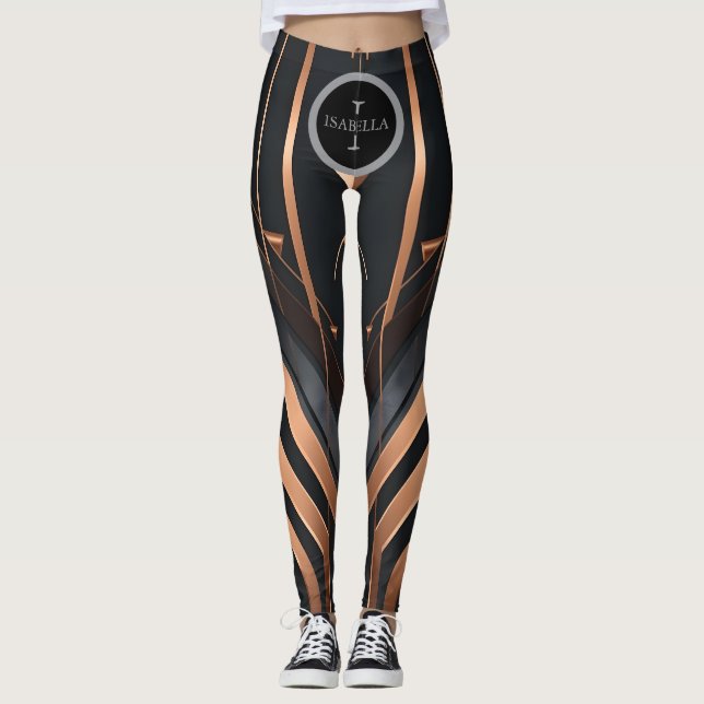 Art Deco Monogram Circle Name Design Leggings (Framsida)