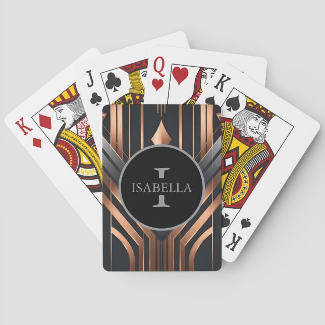 Art Deco Monogram Cirkel Namn Design Casinokort (Baksidan)