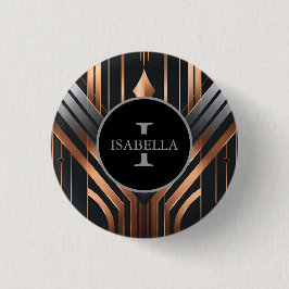 Art Deco Monogram Cirkel Namn Design Knapp
