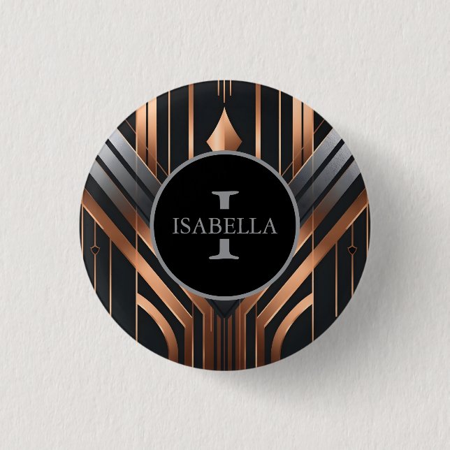 Art Deco Monogram Cirkel Namn Design Knapp (Framsida)