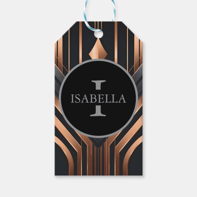 Art Deco Monogram Cirkel Namn Design Presentetikett (Framsidan)