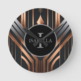 Art Deco Monogram Cirkel Namn Design Rund Klocka