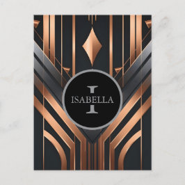 Art Deco Monogram Cirkel Namn Design Vykort