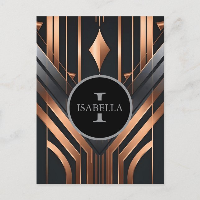 Art Deco Monogram Cirkel Namn Design Vykort (Framsida)