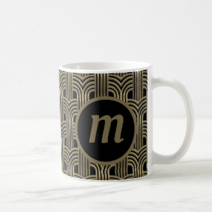 Art Deco Monogram Guld Svart Kaffemugg