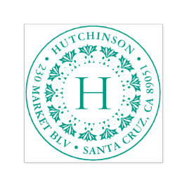 Art Deco Monogram Round Family Namn Returadress Självfärgande Stämpel