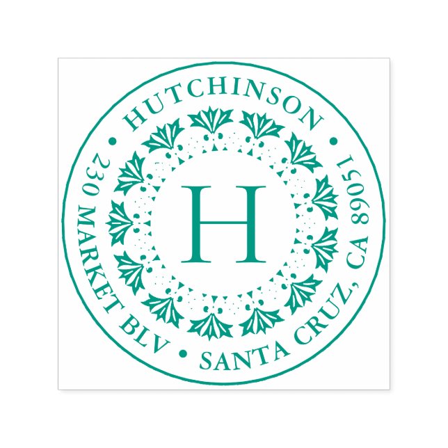 Art Deco Monogram Round Family Namn Returadress Självfärgande Stämpel (Design)