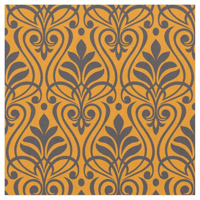 Art Deco Mönster 01 - Deko Black på levande gambog Tyg (Närbild)