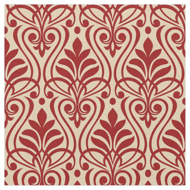 Art Deco Mönster 01 - Mörk Red on Off-White Tyg (Närbild)